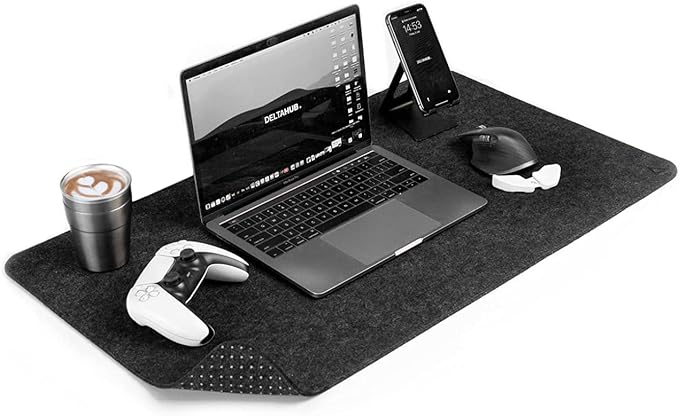DELTAHUB - Minimalistic Felt Desk Protective Pad, Anti - Fray, Anti - Slip, Easy to Clean, Easy Glide, Long Lasting, Sleek Design, Comfortable, Resistant, Desk Mat, PC, Mac, Laptop - Large (18x32inch) | Mouse Pads - TrueDesk