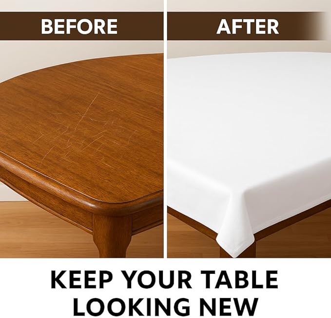 Dependable Industries inc. Essentials Felt Back Vinyl Table Pad – Cut - to - Fit Waterproof Table Protector with Flannel Backing – Heat - Resistant Dining Table Cover, 52" x 108" | Table Pads - TrueDesk