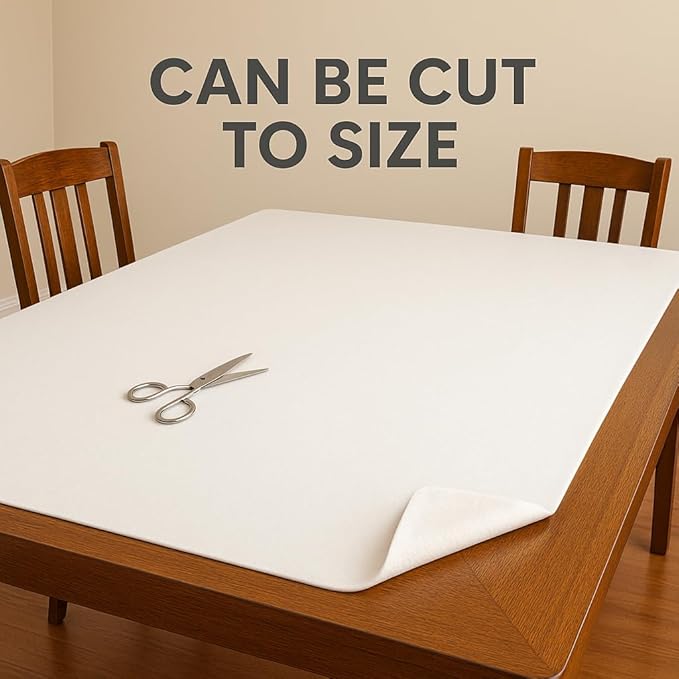 Dependable Industries inc. Essentials Felt Back Vinyl Table Pad – Cut - to - Fit Waterproof Table Protector with Flannel Backing – Heat - Resistant Dining Table Cover, 52" x 108" | Table Pads - TrueDesk