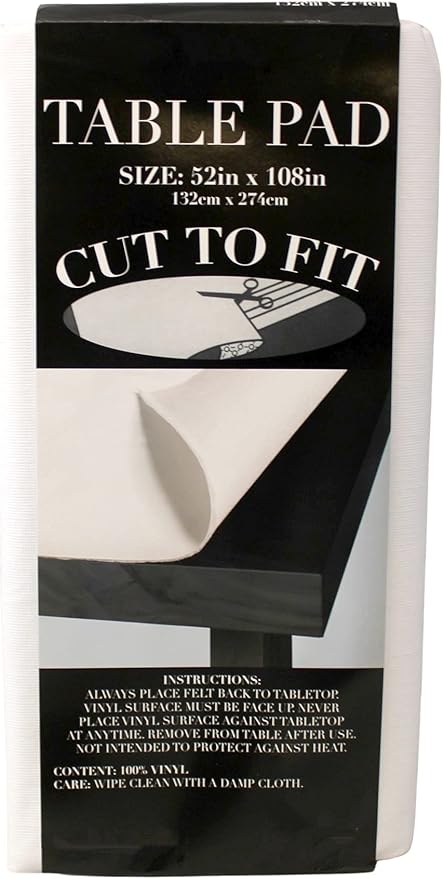 Dependable Industries inc. Essentials Felt Back Vinyl Table Pad – Cut - to - Fit Waterproof Table Protector with Flannel Backing – Heat - Resistant Dining Table Cover, 52" x 108" | Table Pads - TrueDesk