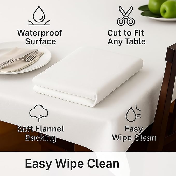 Dependable Industries inc. Essentials Felt Back Vinyl Table Pad – Cut - to - Fit Waterproof Table Protector with Flannel Backing – Heat - Resistant Dining Table Cover, 52" x 108" | Table Pads - TrueDesk
