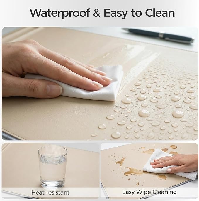 Desk Mat – Double - Sided Vegan Leather & Felt | Built - In Magnetic Cable Organizer & File Storage | Premium Workspace Pad for Office, Gaming & Creative Professionals - （Beige） | Desk Pads Blotters - TrueDesk