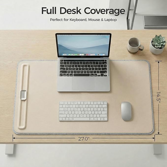 Desk Mat – Double - Sided Vegan Leather & Felt | Built - In Magnetic Cable Organizer & File Storage | Premium Workspace Pad for Office, Gaming & Creative Professionals - （Beige） | Desk Pads Blotters - TrueDesk