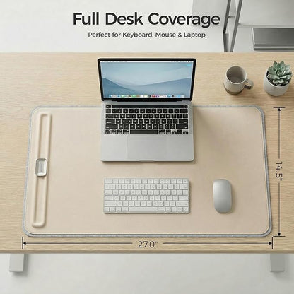 Desk Mat – Double - Sided Vegan Leather & Felt | Built - In Magnetic Cable Organizer & File Storage | Premium Workspace Pad for Office, Gaming & Creative Professionals - （Beige） | Desk Pads Blotters - TrueDesk
