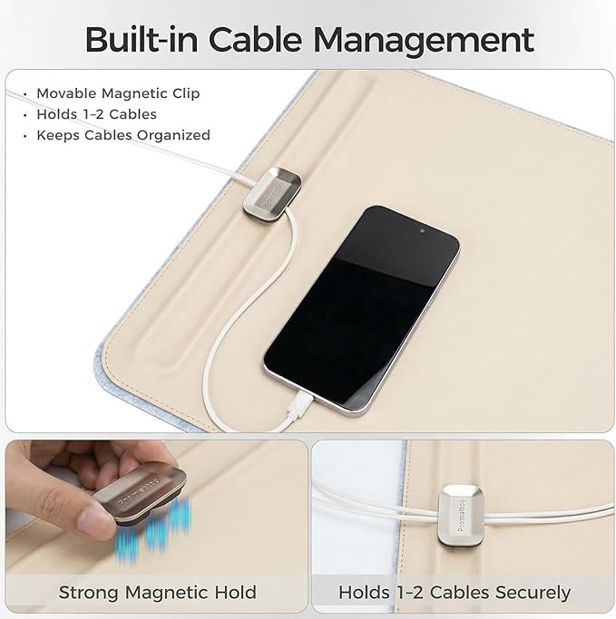 Desk Mat – Double - Sided Vegan Leather & Felt | Built - In Magnetic Cable Organizer & File Storage | Premium Workspace Pad for Office, Gaming & Creative Professionals - （Beige） | Desk Pads Blotters - TrueDesk