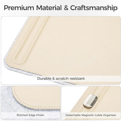 Desk Mat – Double - Sided Vegan Leather & Felt | Built - In Magnetic Cable Organizer & File Storage | Premium Workspace Pad for Office, Gaming & Creative Professionals - （Beige） | Desk Pads Blotters - TrueDesk