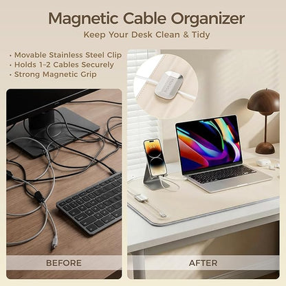 Desk Mat – Double - Sided Vegan Leather & Felt | Built - In Magnetic Cable Organizer & File Storage | Premium Workspace Pad for Office, Gaming & Creative Professionals - （Beige） | Desk Pads Blotters - TrueDesk