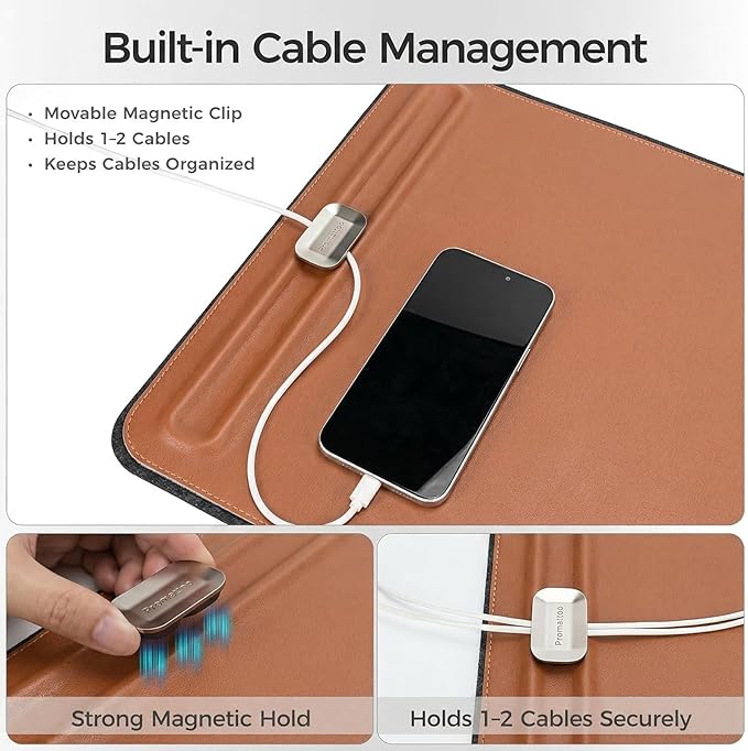 Desk Mat – Double - Sided Vegan Leather & Felt | Built - In Magnetic Cable Organizer & File Storage | Premium Workspace Pad for Office, Gaming & Creative Professionals - （Brown） | Desk Pads Blotters - TrueDesk