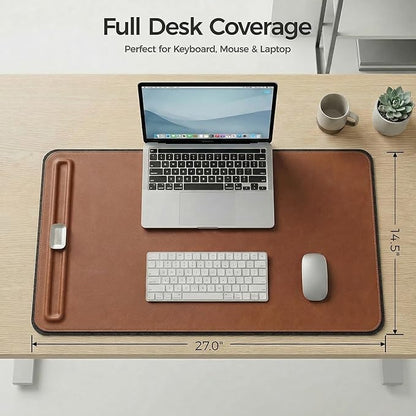 Desk Mat – Double - Sided Vegan Leather & Felt | Built - In Magnetic Cable Organizer & File Storage | Premium Workspace Pad for Office, Gaming & Creative Professionals - （Brown） | Desk Pads Blotters - TrueDesk
