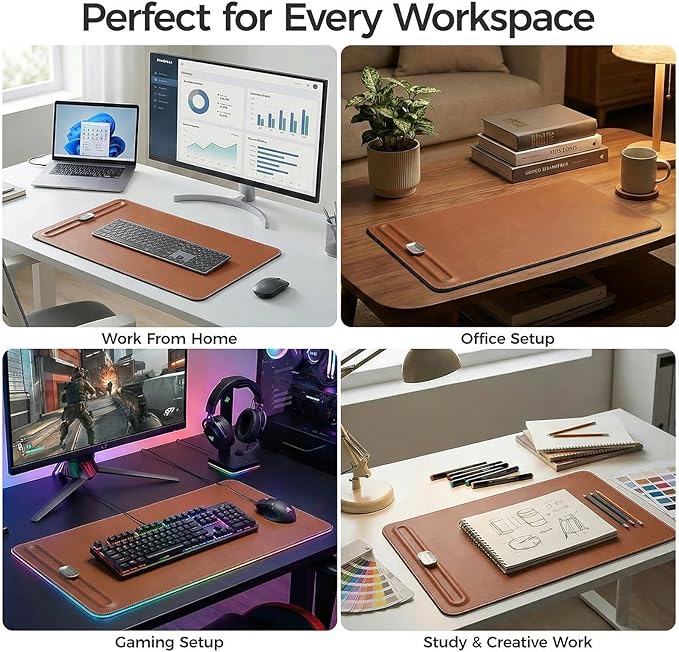 Desk Mat – Double - Sided Vegan Leather & Felt | Built - In Magnetic Cable Organizer & File Storage | Premium Workspace Pad for Office, Gaming & Creative Professionals - （Brown） | Desk Pads Blotters - TrueDesk