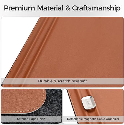 Desk Mat – Double - Sided Vegan Leather & Felt | Built - In Magnetic Cable Organizer & File Storage | Premium Workspace Pad for Office, Gaming & Creative Professionals - （Brown） | Desk Pads Blotters - TrueDesk