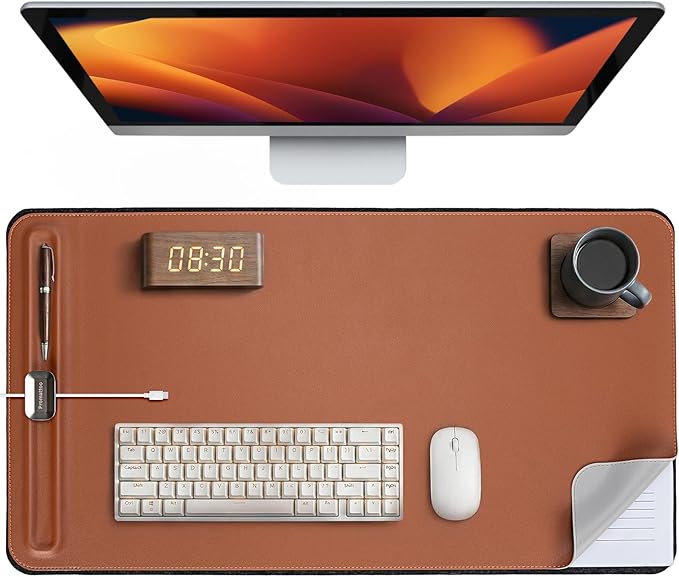 Desk Mat – Double - Sided Vegan Leather & Felt | Built - In Magnetic Cable Organizer & File Storage | Premium Workspace Pad for Office, Gaming & Creative Professionals - （Brown） | Desk Pads Blotters - TrueDesk