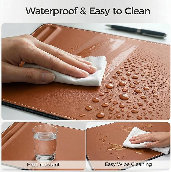 Desk Mat – Double - Sided Vegan Leather & Felt | Built - In Magnetic Cable Organizer & File Storage | Premium Workspace Pad for Office, Gaming & Creative Professionals - （Brown） | Desk Pads Blotters - TrueDesk
