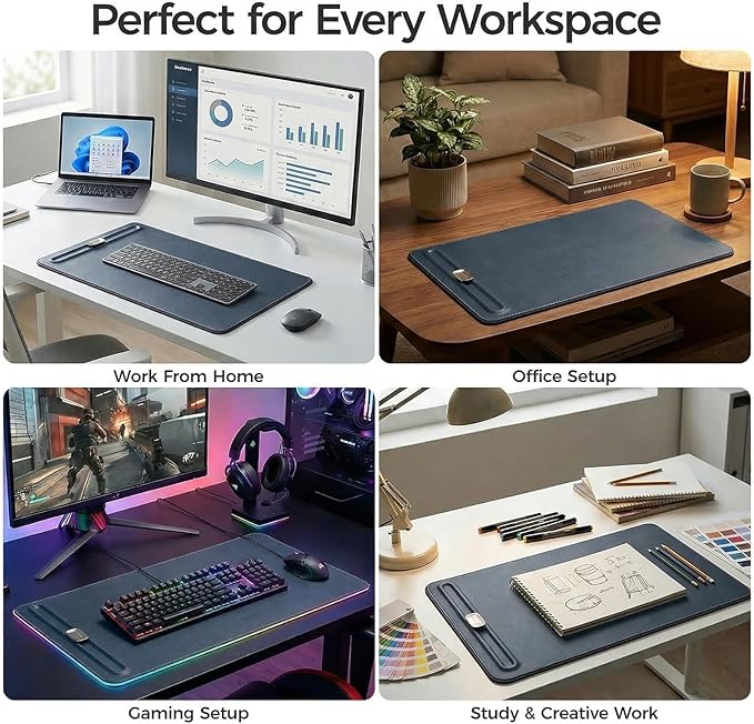 Desk Mat – Double - Sided Vegan Leather & Felt | Built - In Magnetic Cable Organizer & File Storage | Premium Workspace Pad for Office, Gaming & Creative Professionals - （Green） | Desk Pads Blotters - TrueDesk