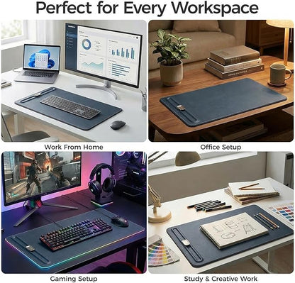 Desk Mat – Double - Sided Vegan Leather & Felt | Built - In Magnetic Cable Organizer & File Storage | Premium Workspace Pad for Office, Gaming & Creative Professionals - （Green） | Desk Pads Blotters - TrueDesk