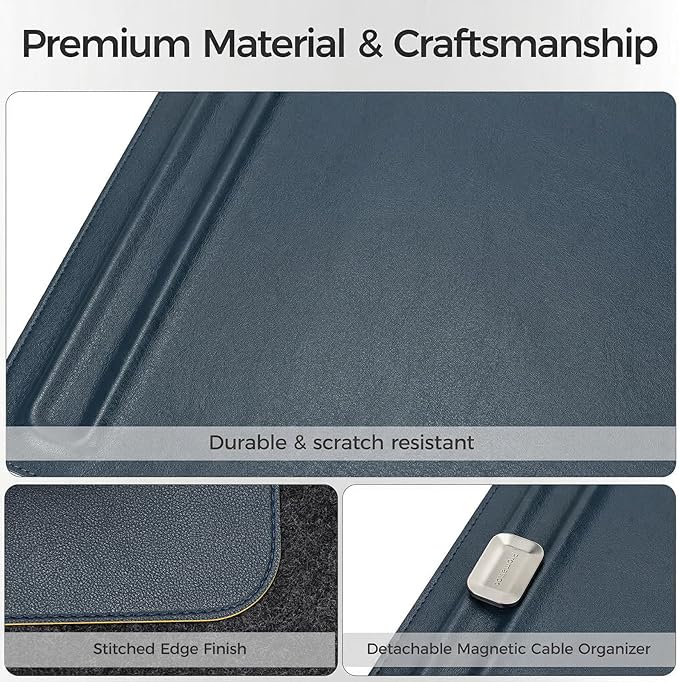 Desk Mat – Double - Sided Vegan Leather & Felt | Built - In Magnetic Cable Organizer & File Storage | Premium Workspace Pad for Office, Gaming & Creative Professionals - （Green） | Desk Pads Blotters - TrueDesk