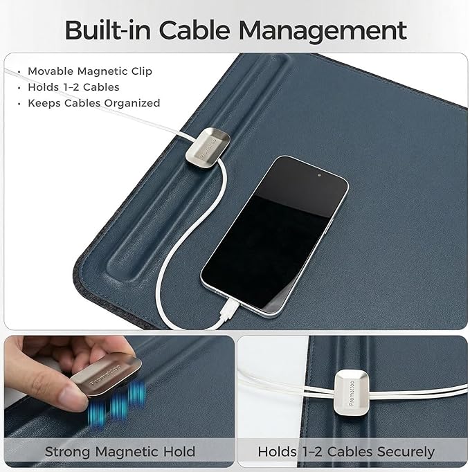 Desk Mat – Double - Sided Vegan Leather & Felt | Built - In Magnetic Cable Organizer & File Storage | Premium Workspace Pad for Office, Gaming & Creative Professionals - （Green） | Desk Pads Blotters - TrueDesk