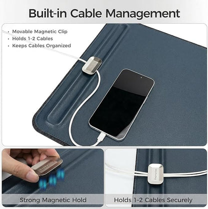 Desk Mat – Double - Sided Vegan Leather & Felt | Built - In Magnetic Cable Organizer & File Storage | Premium Workspace Pad for Office, Gaming & Creative Professionals - （Green） | Desk Pads Blotters - TrueDesk