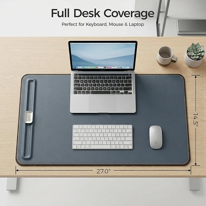 Desk Mat – Double - Sided Vegan Leather & Felt | Built - In Magnetic Cable Organizer & File Storage | Premium Workspace Pad for Office, Gaming & Creative Professionals - （Green） | Desk Pads Blotters - TrueDesk