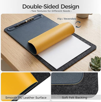 Desk Mat – Double - Sided Vegan Leather & Felt | Built - In Magnetic Cable Organizer & File Storage | Premium Workspace Pad for Office, Gaming & Creative Professionals - （Green） | Desk Pads Blotters - TrueDesk