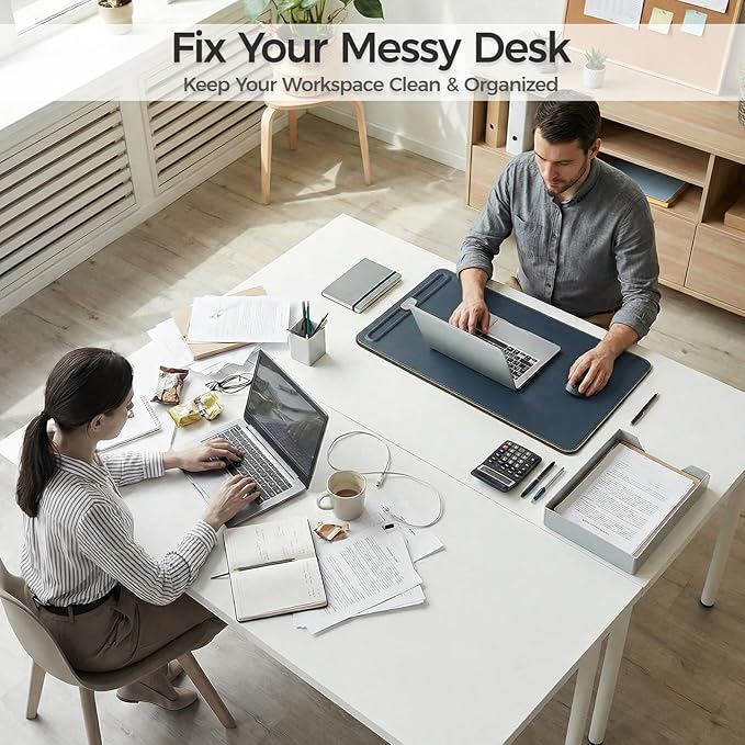 Desk Mat – Double - Sided Vegan Leather & Felt | Built - In Magnetic Cable Organizer & File Storage | Premium Workspace Pad for Office, Gaming & Creative Professionals - （Green） | Desk Pads Blotters - TrueDesk