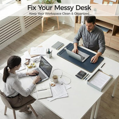 Desk Mat – Double - Sided Vegan Leather & Felt | Built - In Magnetic Cable Organizer & File Storage | Premium Workspace Pad for Office, Gaming & Creative Professionals - （Green） | Desk Pads Blotters - TrueDesk