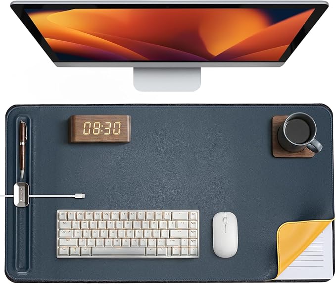Desk Mat – Double - Sided Vegan Leather & Felt | Built - In Magnetic Cable Organizer & File Storage | Premium Workspace Pad for Office, Gaming & Creative Professionals - （Green） | Desk Pads Blotters - TrueDesk