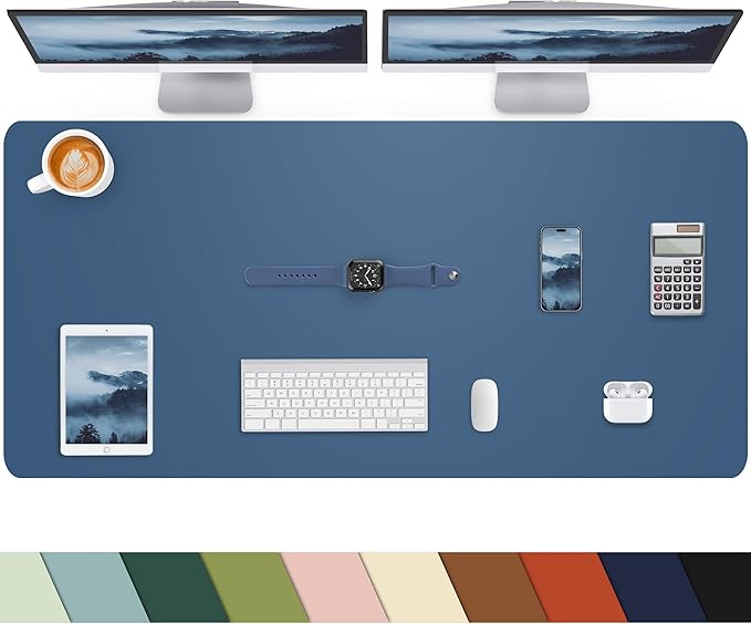 Desk mat Large, Leather Desk Pad Protector,Office Desk Mat,Mouse Pad, Non - Slip Desk Blotter, Laptop Desk Pad, Waterproof Desk Writing Pad for Office&Home (Grey Blue, 48" x 24") | Desk Pads Blotters - TrueDesk
