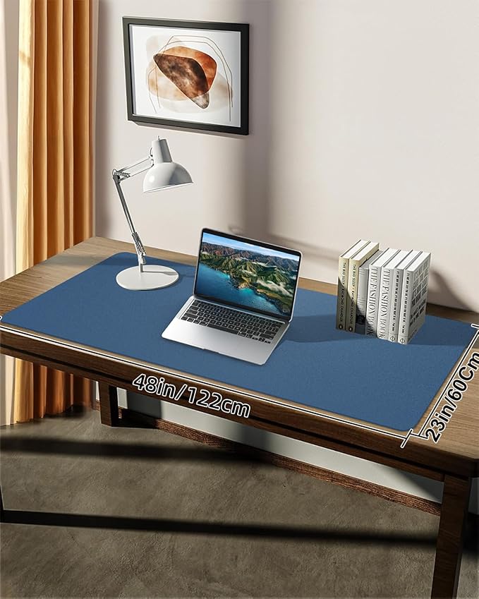 Desk mat Large, Leather Desk Pad Protector,Office Desk Mat,Mouse Pad, Non - Slip Desk Blotter, Laptop Desk Pad, Waterproof Desk Writing Pad for Office&Home (Grey Blue, 48" x 24") | Desk Pads Blotters - TrueDesk