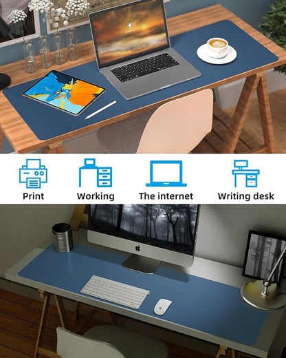 Desk mat Large, Leather Desk Pad Protector,Office Desk Mat,Mouse Pad, Non - Slip Desk Blotter, Laptop Desk Pad, Waterproof Desk Writing Pad for Office&Home (Grey Blue, 48" x 24") | Desk Pads Blotters - TrueDesk