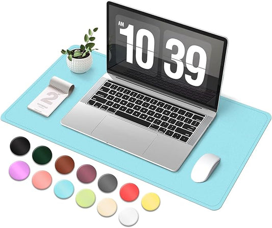 Desk Pad Protector, Leather & Suede Desk Mat, Non - Slip Desk Pad Mat, Large Mouse Pad, Waterproof Desk Blotter Mat, Desk Cover for Office, Home (Aqua Frost Blue, 23.6" x 13.7") | Desk Pads Blotters - TrueDesk