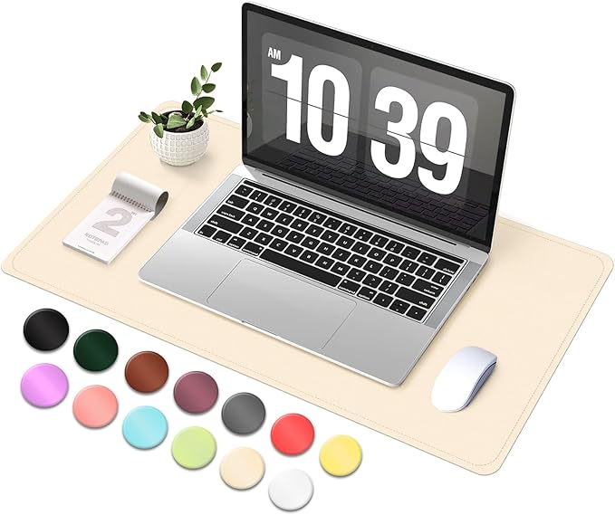 Desk Pad Protector, Leather & Suede Desk Mat, Non - Slip Desk Pad Mat, Large Mouse Pad, Waterproof Desk Blotter Mat, Desk Cover for Office, Home (Beige, 23.6" x 13.7") | Desk Pads Blotters - TrueDesk