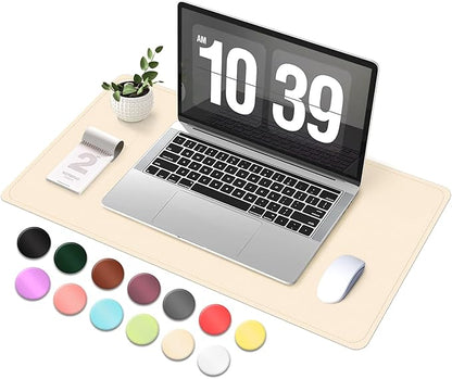 Desk Pad Protector, Leather & Suede Desk Mat, Non - Slip Desk Pad Mat, Large Mouse Pad, Waterproof Desk Blotter Mat, Desk Cover for Office, Home (Beige, 23.6" x 13.7") | Desk Pads Blotters - TrueDesk
