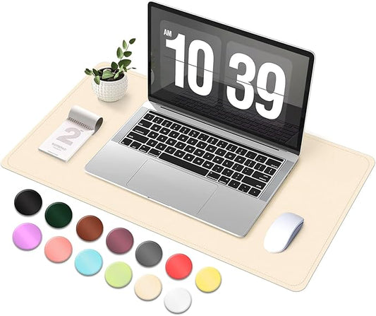 Desk Pad Protector, Leather & Suede Desk Mat, Non - Slip Desk Pad Mat, Large Mouse Pad, Waterproof Desk Blotter Mat, Desk Cover for Office, Home (Beige, 23.6" x 13.7") | Desk Pads Blotters - TrueDesk