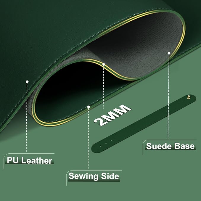 Desk Pad Protector, Leather & Suede Desk Mat, Non - Slip Desk Pad Mat, Large Mouse Pad, Waterproof Desk Blotter Mat, Desk Cover for Office, Home (Blackish Green, 23.6" x 13.7") | Desk Pads Blotters - TrueDesk