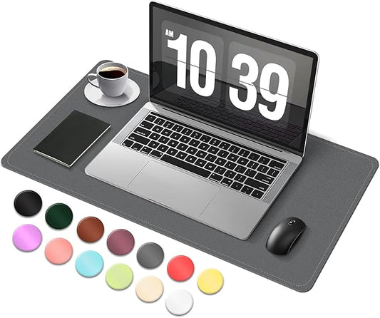 Desk Pad Protector, Leather & Suede Desk Mat, Non - Slip Desk Pad Mat, Large Mouse Pad, Waterproof Desk Blotter Mat, Desk Cover for Office, Home (Dark Gray, 23.6" x 13.7") | Desk Pads Blotters - TrueDesk
