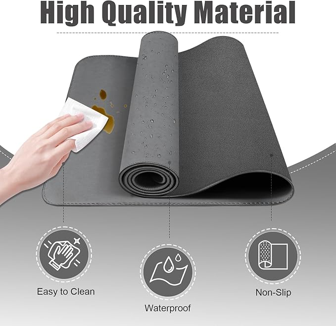Desk Pad Protector, Leather & Suede Desk Mat, Non - Slip Desk Pad Mat, Large Mouse Pad, Waterproof Desk Blotter Mat, Desk Cover for Office, Home (Dark Gray, 23.6" x 13.7") | Desk Pads Blotters - TrueDesk