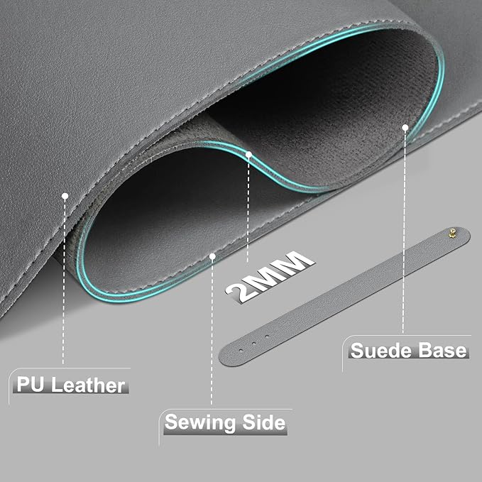 Desk Pad Protector, Leather & Suede Desk Mat, Non - Slip Desk Pad Mat, Large Mouse Pad, Waterproof Desk Blotter Mat, Desk Cover for Office, Home (Dark Gray, 23.6" x 13.7") | Desk Pads Blotters - TrueDesk