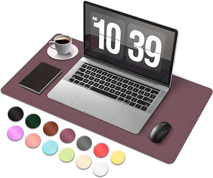 Desk Pad Protector, Leather & Suede Desk Mat, Non - Slip Desk Pad Mat, Large Mouse Pad, Waterproof Desk Blotter Mat, Desk Cover for Office, Home (Dark Purple, 23.6" x 13.7") | Desk Pads Blotters - TrueDesk