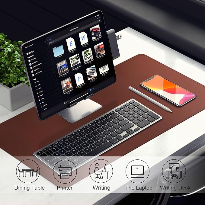 Desk Pad Protector, Leather & Suede Desk Mat, Non - Slip Desk Pad Mat, Large Mouse Pad, Waterproof Desk Blotter Mat, Desk Cover for Office, Home (Seal Brown, 23.6" x 13.7") | Desk Pads Blotters - TrueDesk