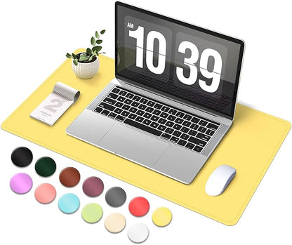 Desk Pad Protector, Leather & Suede Desk Mat, Non - Slip Desk Pad Mat, Large Mouse Pad, Waterproof Desk Blotter Mat, Desk Cover for Office, Home (Yellow, 23.6" x 13.7") | Desk Pads Blotters - TrueDesk