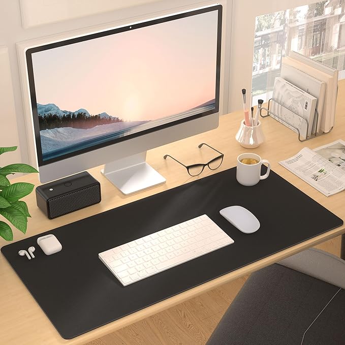 Desk Pad Protector Mouse Pad, Non - slip Computer Mat for Desk, PU Leather Office Desk Mat, Waterproof Desk Pad for Keyboard and Mouse, Laptop Desk Blotter Pad for Home and Office, Black (15.7''X31.5'') | Desk Pads Blotters - TrueDesk