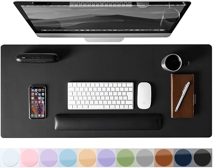 Desk Pad Protector Mouse Pad, Non - slip Computer Mat for Desk, PU Leather Office Desk Mat, Waterproof Desk Pad for Keyboard and Mouse, Laptop Desk Blotter Pad for Home and Office, Black (15.7''X31.5'') | Desk Pads Blotters - TrueDesk