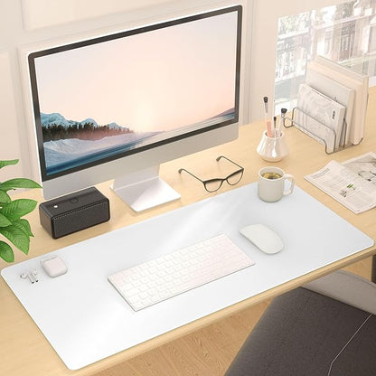 Desk Pad Protector Mouse Pad, Non - Slip Computer Mat for Desk, PU Leather Office Desk Mat, Waterproof Desk Pad for Keyboard and Mouse, Laptop Desk Blotter Pad for Home and Office, White (17''X36'') | Desk Pads Blotters - TrueDesk