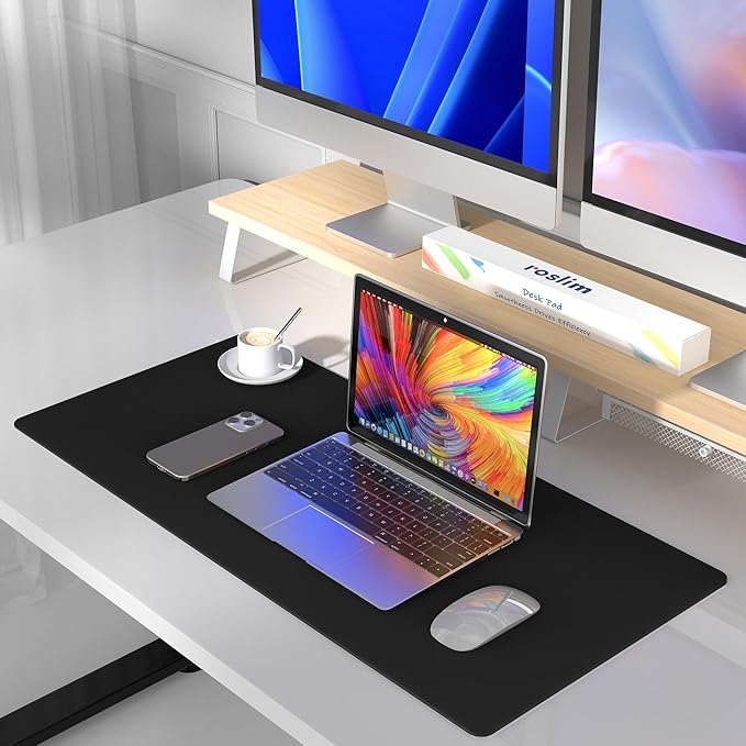 Desk Pad Protector Mouse Pad, Non - slip Computer Mat for Desk, PU Leather Office Desk Mat, Waterproof Desk Pad for Keyboard and Mouse, Laptop Desk Blotter Pad for Home and Office, Black (15.7''X31.5'') | Desk Pads Blotters - TrueDesk