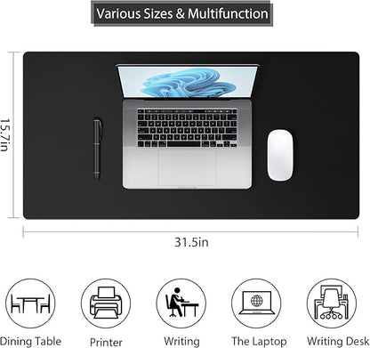 Desk Pad Protector Mouse Pad, Non - slip Computer Mat for Desk, PU Leather Office Desk Mat, Waterproof Desk Pad for Keyboard and Mouse, Laptop Desk Blotter Pad for Home and Office, Black (15.7''X31.5'') | Desk Pads Blotters - TrueDesk