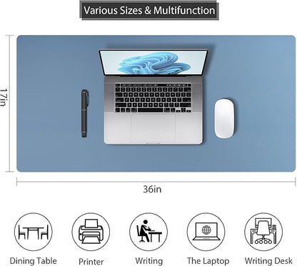 Desk Pad Protector Mouse Pad, Non - Slip Computer Mat, PU Leather Office Desk Mat, Waterproof Desk Pad for Keyboard and Mouse, Laptop Desk Blotter Pad for Home and Office, Denim Blue (17''X36'') | Desk Pads Blotters - TrueDesk