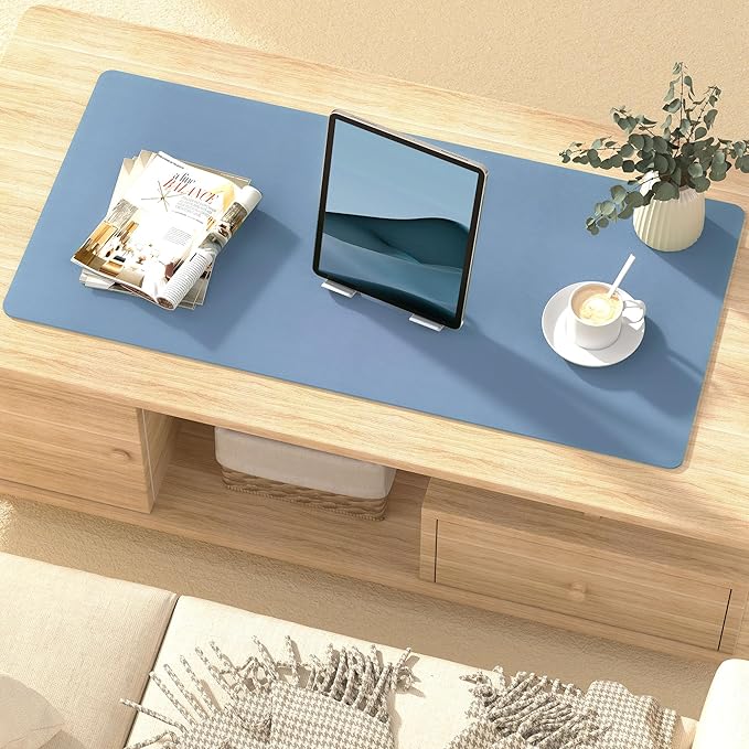 Desk Pad Protector Mouse Pad, Non - Slip Computer Mat, PU Leather Office Desk Mat, Waterproof Desk Pad for Keyboard and Mouse, Laptop Desk Blotter Pad for Home and Office, Denim Blue (17''X36'') | Desk Pads Blotters - TrueDesk