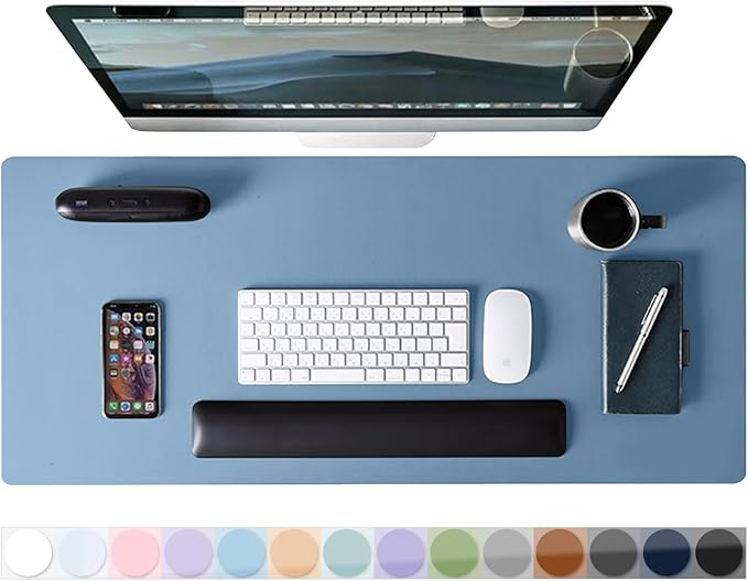 Desk Pad Protector Mouse Pad, Non - Slip Computer Mat, PU Leather Office Desk Mat, Waterproof Desk Pad for Keyboard and Mouse, Laptop Desk Blotter Pad for Home and Office, Denim Blue (17''X36'') | Desk Pads Blotters - TrueDesk