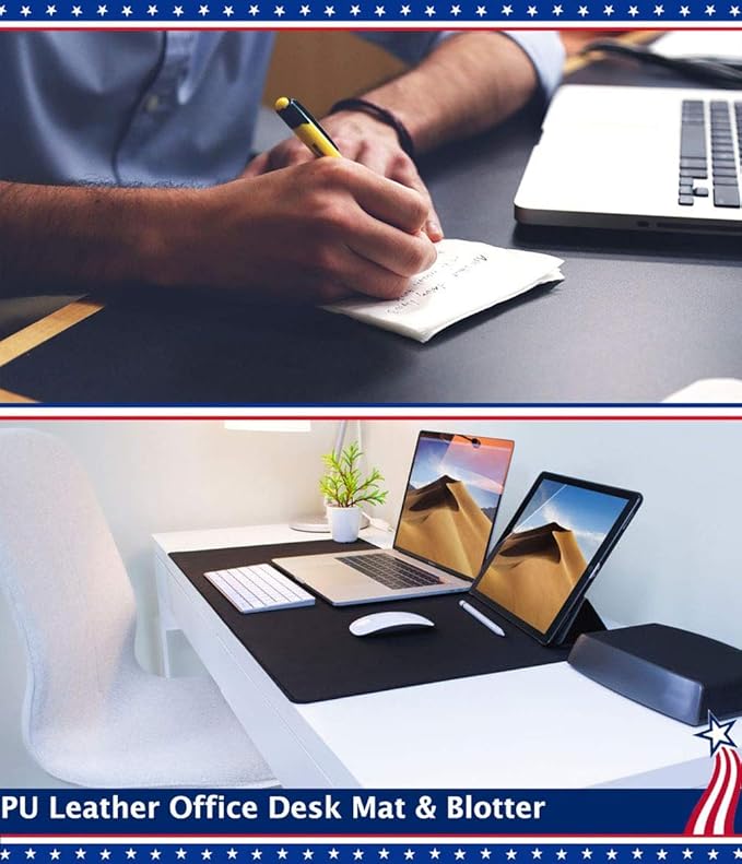 Desk Protector Blotter Pad on Top of Desks PU Leather Office Desk Writing Mat Computer Laptop Gaming Under Keyboard Mouse Pad Desk Decor Accessories Organizer for Women Men Kids Black 16 X 32 Inches | Desk Pads Blotters - TrueDesk